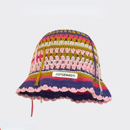 2025 Autumn New Crochet Korean Handmade Bucket Hat Women Weaving Knitted Hat Y2K Fashion Flowers Autumn Winter Beanies Basin Cap