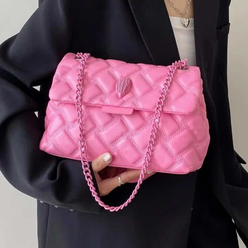 Fashionable Leather Crossbody Purse, Womens Elegant Design Cute , Quilted Shoulder Bag with Chain Strap