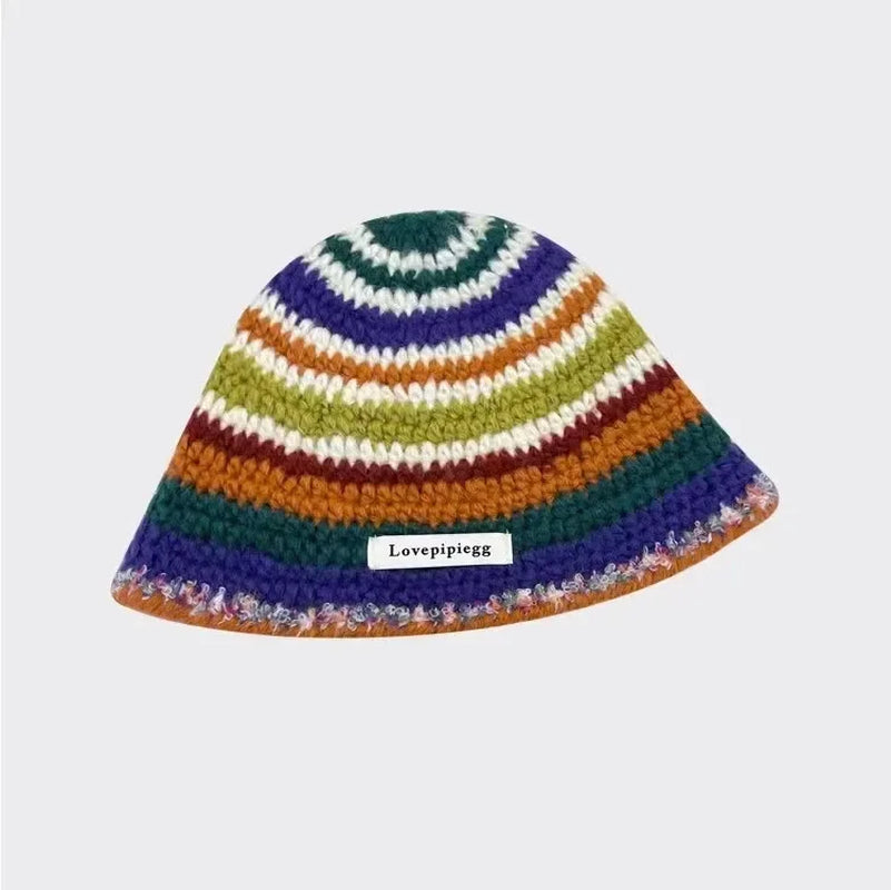 2025 Autumn New Crochet Korean Handmade Bucket Hat Women Weaving Knitted Hat Y2K Fashion Flowers Autumn Winter Beanies Basin Cap
