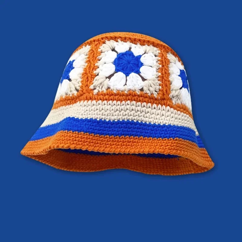 2025 Autumn New Crochet Korean Handmade Bucket Hat Women Weaving Knitted Hat Y2K Fashion Flowers Autumn Winter Beanies Basin Cap