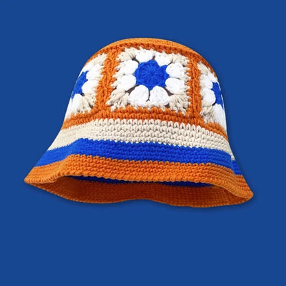 2025 Autumn New Crochet Korean Handmade Bucket Hat Women Weaving Knitted Hat Y2K Fashion Flowers Autumn Winter Beanies Basin Cap