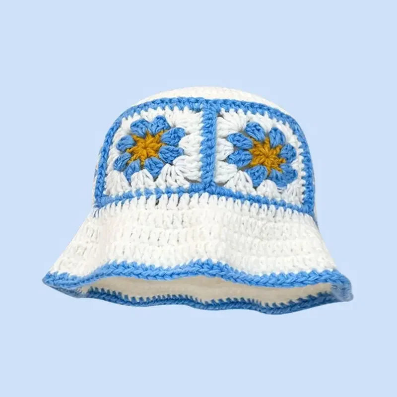 2025 Autumn New Crochet Korean Handmade Bucket Hat Women Weaving Knitted Hat Y2K Fashion Flowers Autumn Winter Beanies Basin Cap