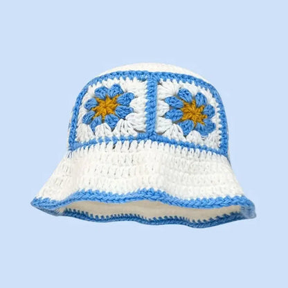 2025 Autumn New Crochet Korean Handmade Bucket Hat Women Weaving Knitted Hat Y2K Fashion Flowers Autumn Winter Beanies Basin Cap
