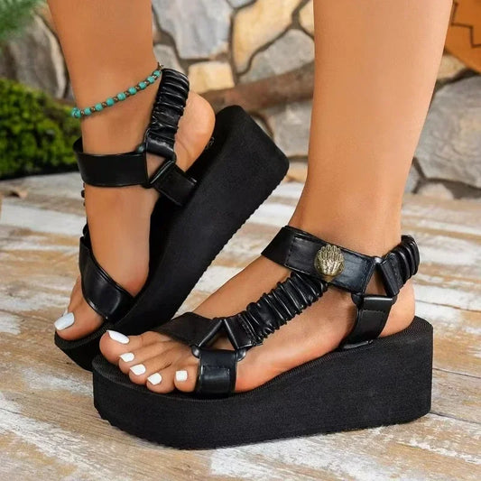 Platform Sandals 2025 Summer Flat Women Shoes Foot High Heels Beach Sandals Outdoor All-Match Casual Slippers Large Size Sandals
