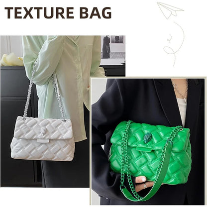 Fashionable Leather Crossbody Purse, Womens Elegant Design Cute , Quilted Shoulder Bag with Chain Strap