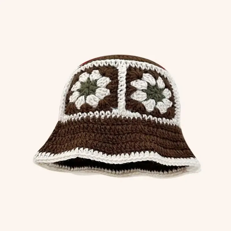 2025 Autumn New Crochet Korean Handmade Bucket Hat Women Weaving Knitted Hat Y2K Fashion Flowers Autumn Winter Beanies Basin Cap