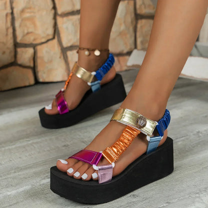 Platform Sandals 2025 Summer Flat Women Shoes Foot High Heels Beach Sandals Outdoor All-Match Casual Slippers Large Size Sandals