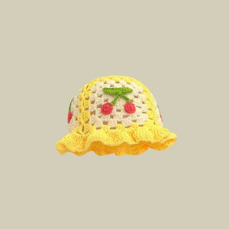 2025 Autumn New Crochet Korean Handmade Bucket Hat Women Weaving Knitted Hat Y2K Fashion Flowers Autumn Winter Beanies Basin Cap