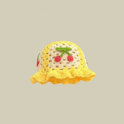 2025 Autumn New Crochet Korean Handmade Bucket Hat Women Weaving Knitted Hat Y2K Fashion Flowers Autumn Winter Beanies Basin Cap