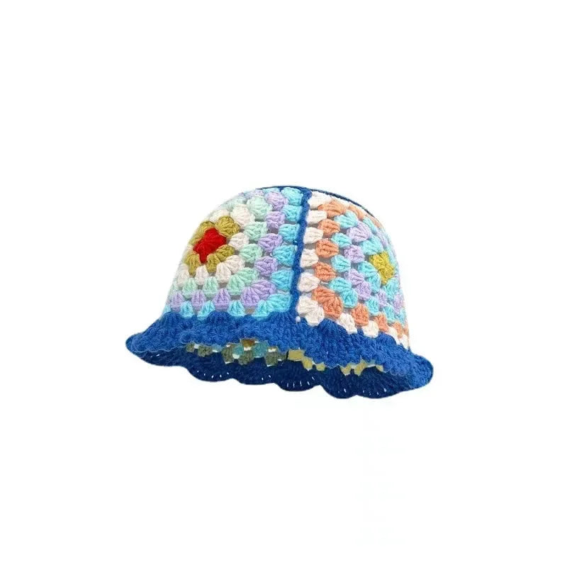 2025 Autumn New Crochet Korean Handmade Bucket Hat Women Weaving Knitted Hat Y2K Fashion Flowers Autumn Winter Beanies Basin Cap