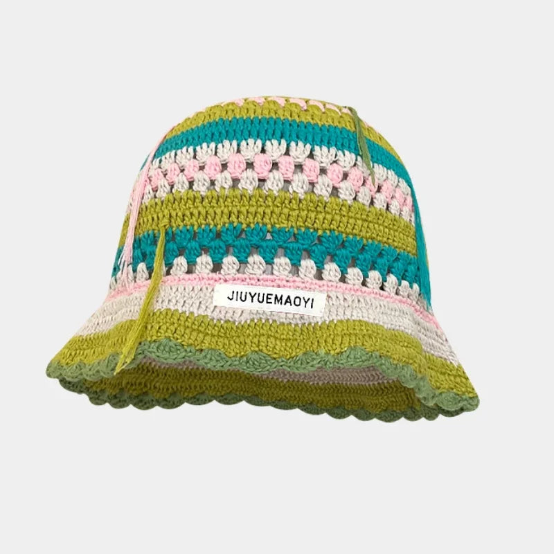 2025 Autumn New Crochet Korean Handmade Bucket Hat Women Weaving Knitted Hat Y2K Fashion Flowers Autumn Winter Beanies Basin Cap