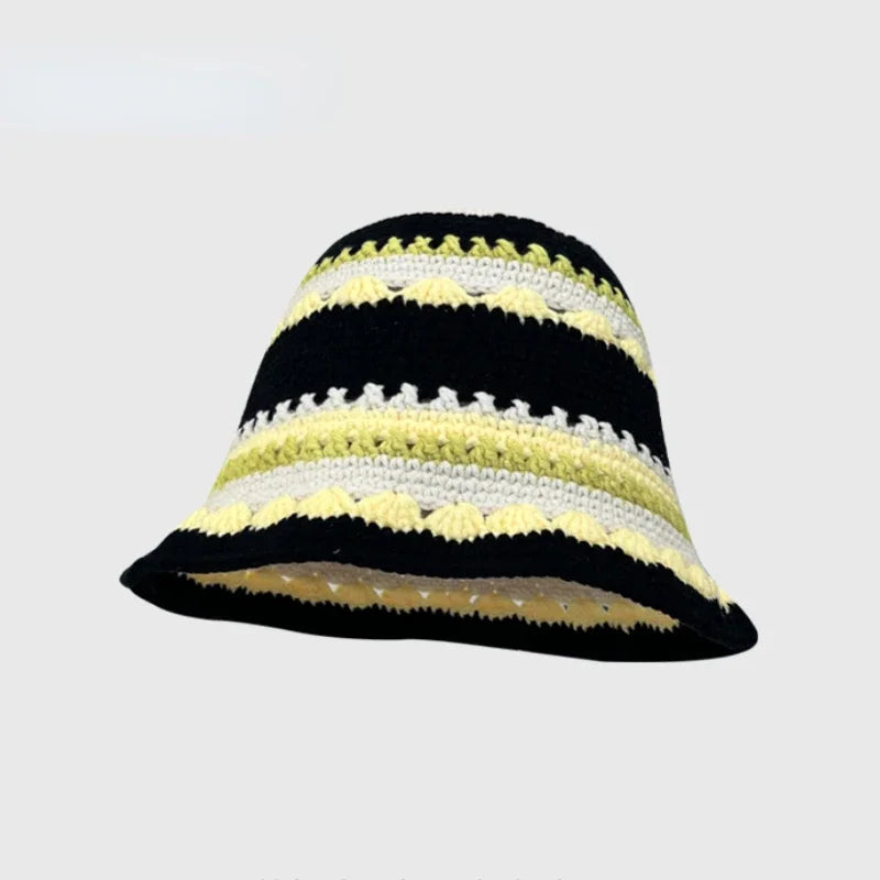 2025 Autumn New Crochet Korean Handmade Bucket Hat Women Weaving Knitted Hat Y2K Fashion Flowers Autumn Winter Beanies Basin Cap