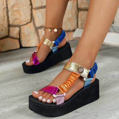 Platform Sandals 2025 Summer Flat Women Shoes Foot High Heels Beach Sandals Outdoor All-Match Casual Slippers Large Size Sandals