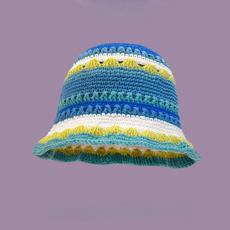 2025 Autumn New Crochet Korean Handmade Bucket Hat Women Weaving Knitted Hat Y2K Fashion Flowers Autumn Winter Beanies Basin Cap