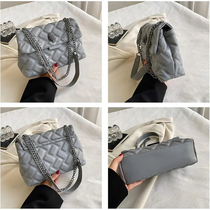 Fashionable Leather Crossbody Purse, Womens Elegant Design Cute , Quilted Shoulder Bag with Chain Strap