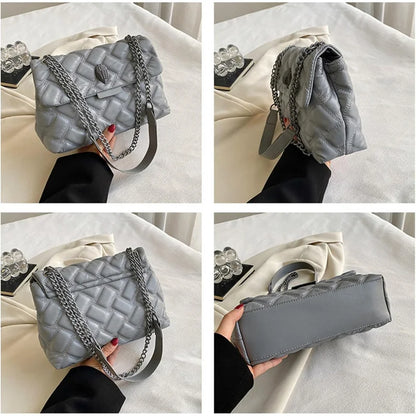 Fashionable Leather Crossbody Purse, Womens Elegant Design Cute , Quilted Shoulder Bag with Chain Strap