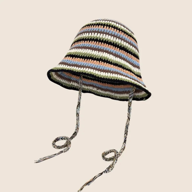 2025 Autumn New Crochet Korean Handmade Bucket Hat Women Weaving Knitted Hat Y2K Fashion Flowers Autumn Winter Beanies Basin Cap